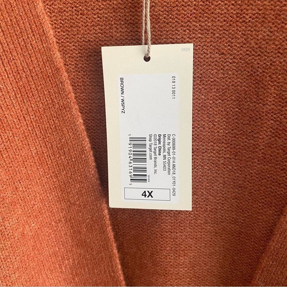 Women’s Open Front Knit Cardigan Front Pockets A New Day Brown Size 4X - Picture 7 of 10